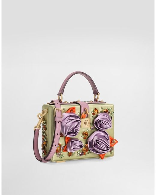 Dolce & Gabbana White Dolce Box Satin And Patent Leather Handbag