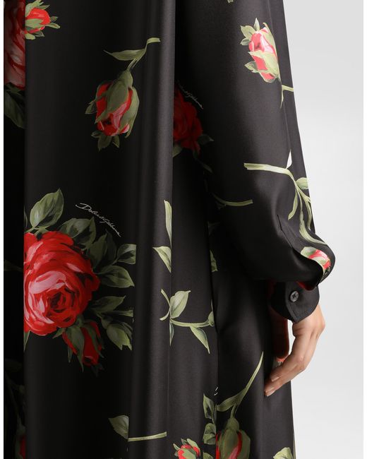 Robe Longue En Sergé À Imprimé Bouquet De Roses Dolce & Gabbana en coloris Red