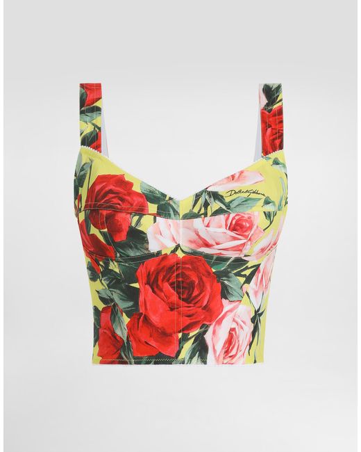 Dolce & Gabbana White Cotton Corset Top With Bouquet
