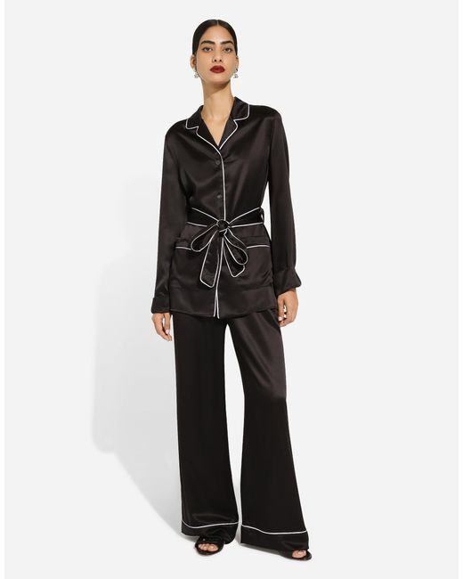 Dolce & Gabbana Black Silk Pajama Shirt With Contrasting Piping