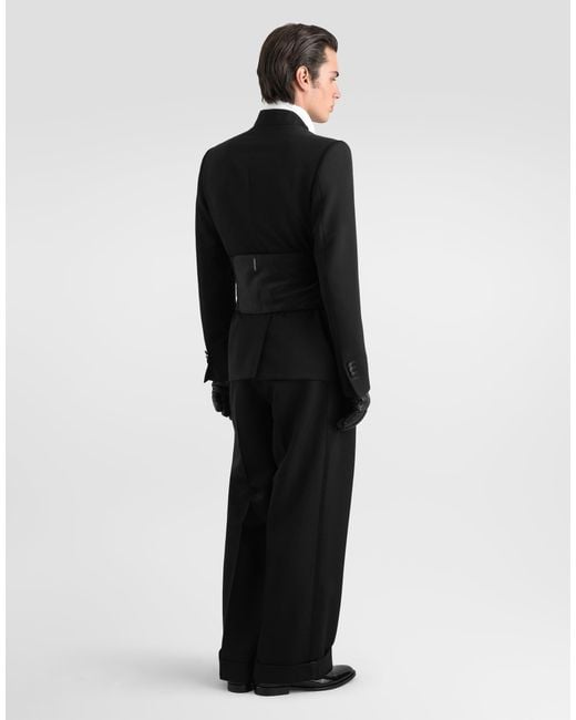 Dolce & Gabbana Black Wool Gabardine Trousers for men