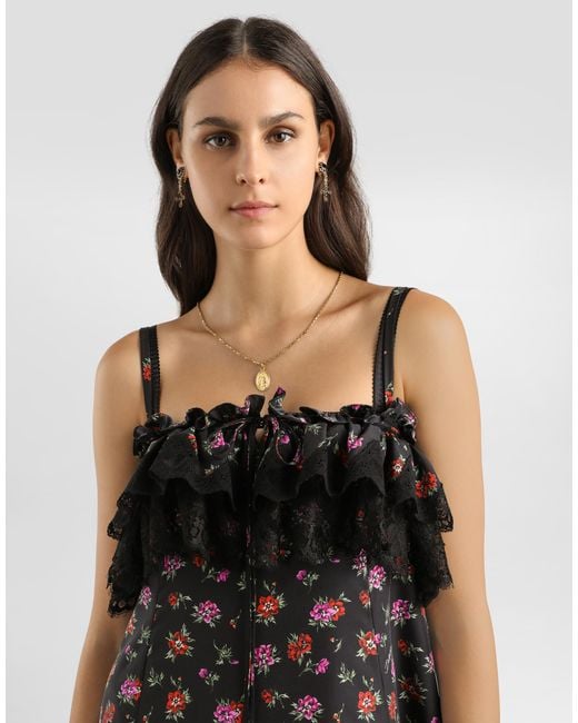 Dolce & Gabbana Black Floral-Print Habotai Long Dress
