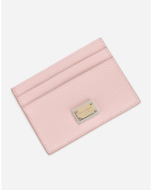 Dolce & Gabbana Pink Calfskin Card Holder With Plate