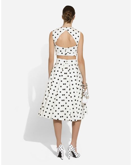 Dolce & Gabbana ドットプリント コットンドリル ロンゲット サーキュラースカート White