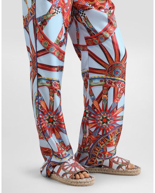 Dolce & Gabbana White Carretto-Print Vanity Twill Trousers for men