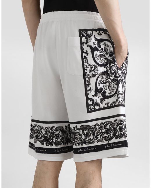 Dolce & Gabbana White Majolica-Print Double Piqué Bermuda Shorts for men