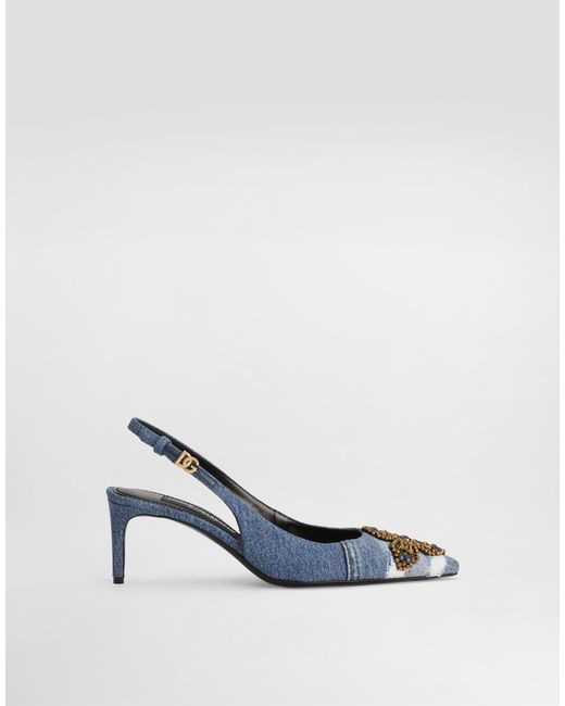 Dolce & Gabbana Denim Patchwork Slingback With Embroidery Blue
