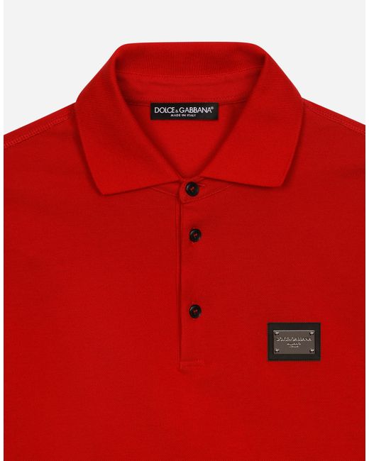 Dolce & Gabbana Poloshirt Baumwollpikee Mit Logoplakette in Red für Herren