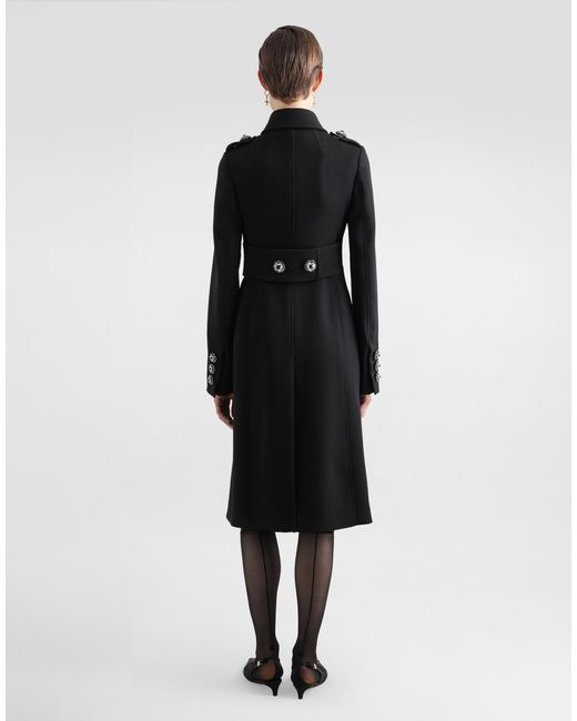 Dolce & Gabbana Black Double-Breasted Wool Coat With Bejeweled Buttons