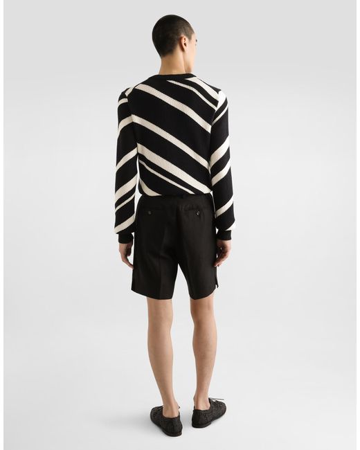 Dolce & Gabbana Black Long-Sleeved Cotton Cardigan With Stripe Inlay for men
