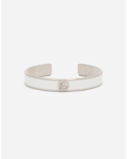 Dolce & Gabbana White Rigid Enameled Bracelet With Dg Logo