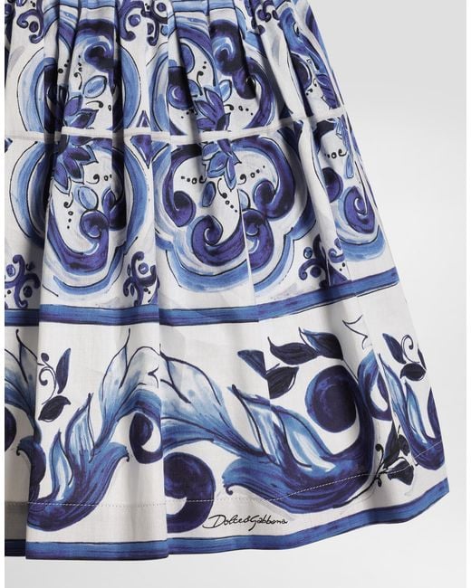 Dolce & Gabbana Blue Dg Exclusive Majolica- Cotton Satin Dress