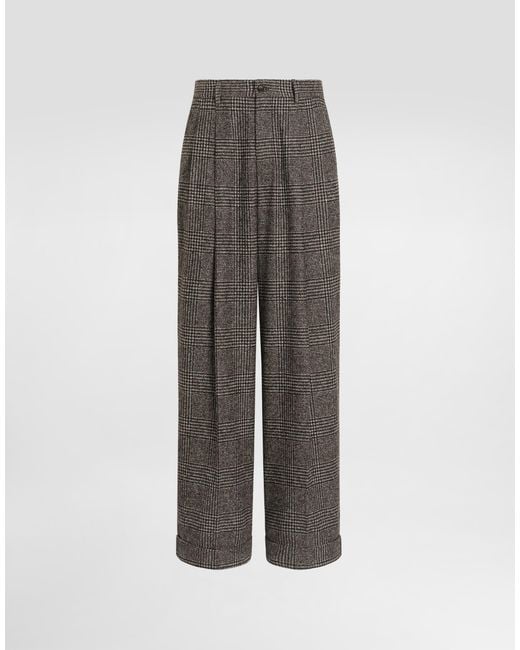 Dolce & Gabbana Gray Wide-Leg Plaid Trousers for men