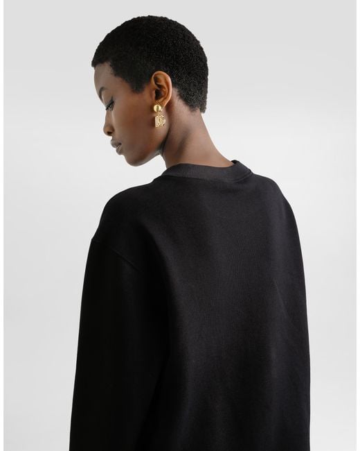 Sudadera De Cuello Redondo De Algodón Con Parche Dolce & Gabbana de color Black