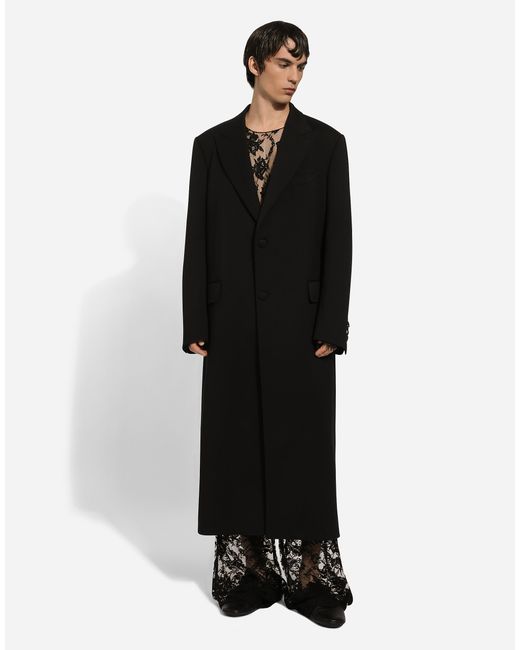 Dolce & Gabbana Black Single-Breasted Double-Face Stretch Wool Coat for men