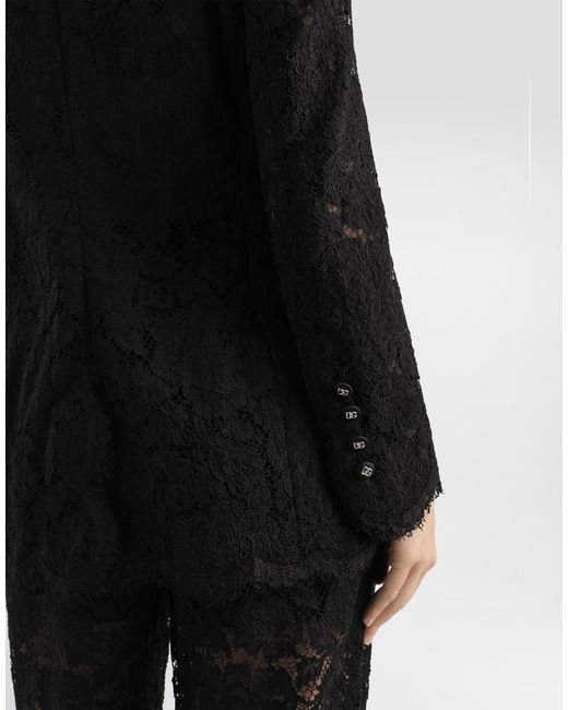 Dolce & Gabbana Black Lace Double-breasted Blazer Jacket