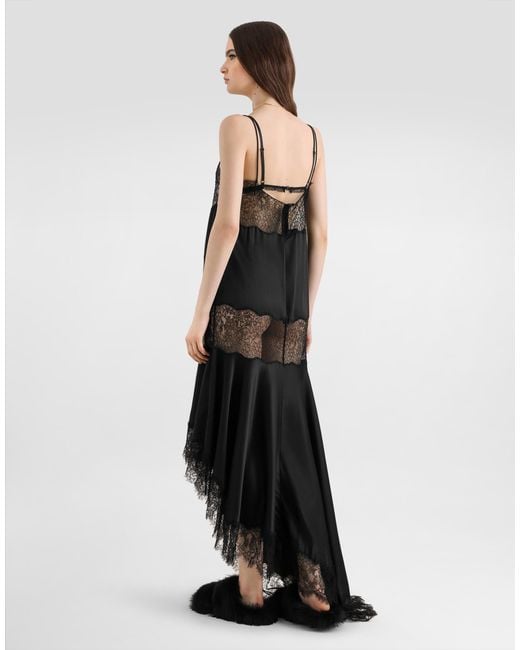 Dolce & Gabbana Blue Satin Dress With Lace Bands