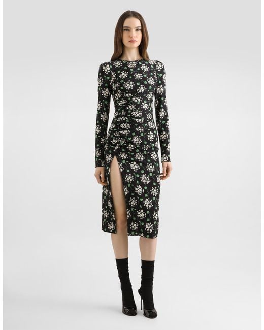 Dolce & Gabbana Multicolor Geranium Bouquets-Print Charmeuse Dress