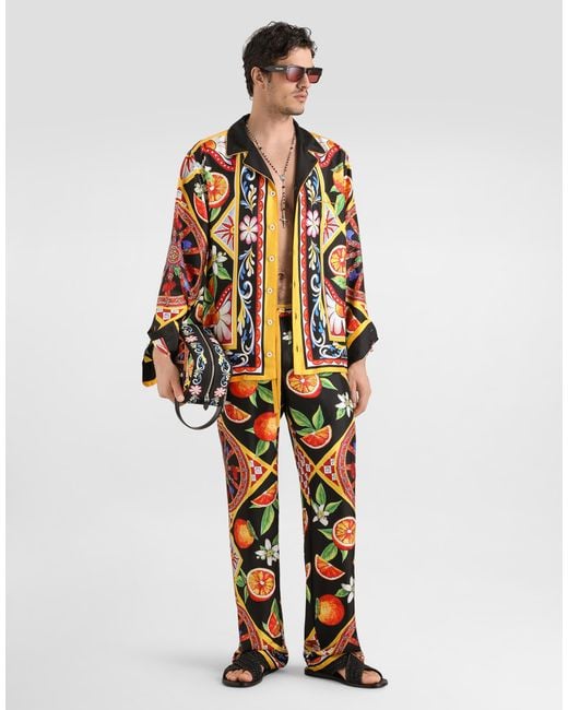 Dolce & Gabbana Black Carretto-Print Silk Twill Shirt for men