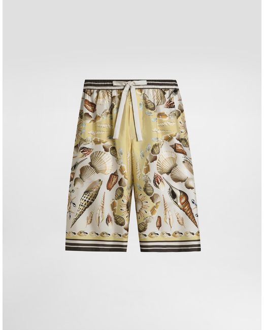 Dolce & Gabbana White Printed Silk Twill Trousers for men