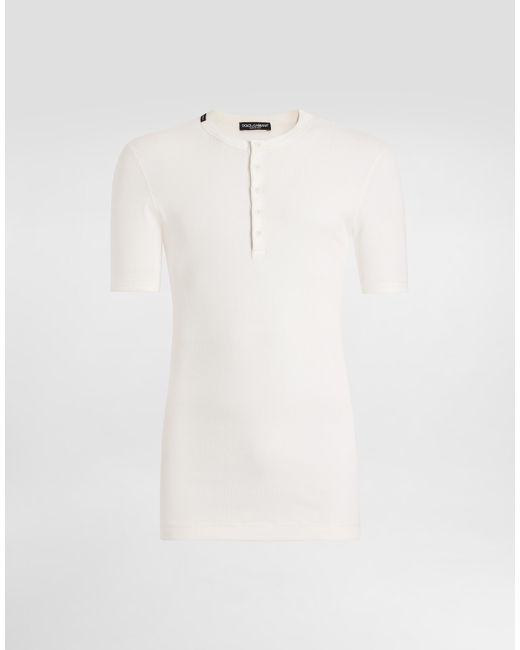 Dolce & Gabbana White Serafino Cotton T-Shirt for men