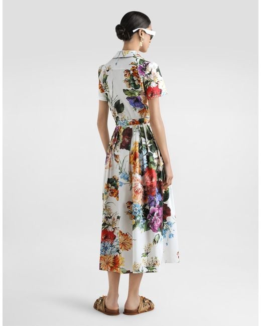 Dolce & Gabbana フラワーブーケプリント ポプリン ドレス White