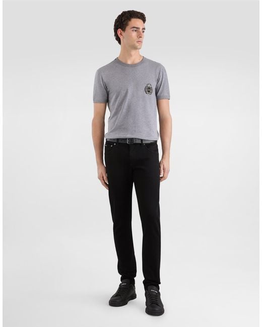 Dolce & Gabbana Gray "Bee And Crown" Embroidered T-Shirt for men