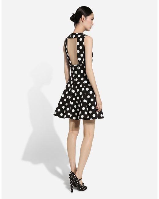 Robe Courte En Brocart De Coton Natté Avec À Pois Dolce & Gabbana en coloris Black