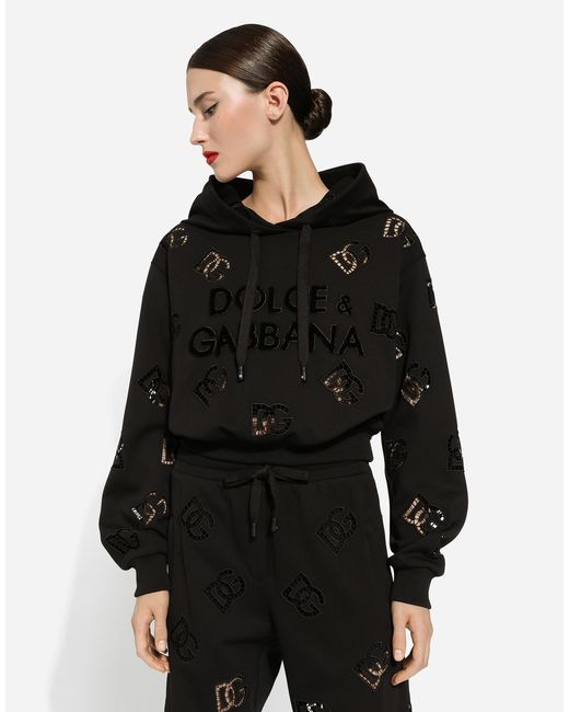 Dolce & Gabbana Black Jersey Hoodie With Cut-Out And Dg Logo