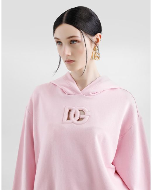 Dolce & Gabbana Pink Jersey Hoodie With Raised Dg Embroidery