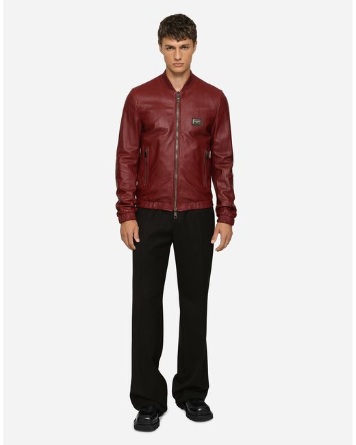Dolce & Gabbana Lederjacke Mit Logoplakette in Red für Herren