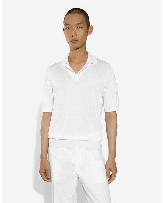 Dolce & Gabbana Poloshirt Aus Seide Mit Signatur in White für Herren