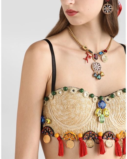 Dolce & Gabbana Metallic Raffia Top With Embroidery