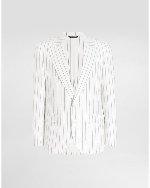 Dolce & Gabbana Einreihige Nadelstreifenjacke Aus Leinenmix in White für Herren