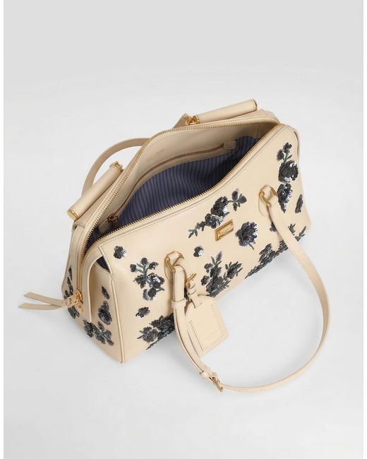 Dolce & Gabbana Natural Medium Vittoria Handbag With Embroidery