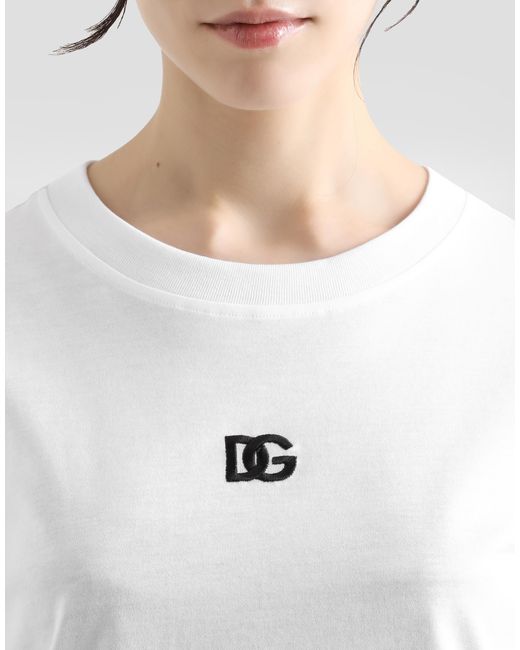 Jersey T-Shirt With Dg Logo Embroidery Dolce & Gabbana en coloris White