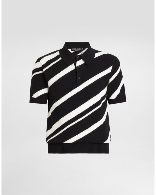 Dolce & Gabbana Black Short-Sleeved Cotton Polo-Shirt With Striped Inlay for men