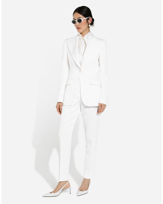Dolce & Gabbana White Brocade Cigarette Pants