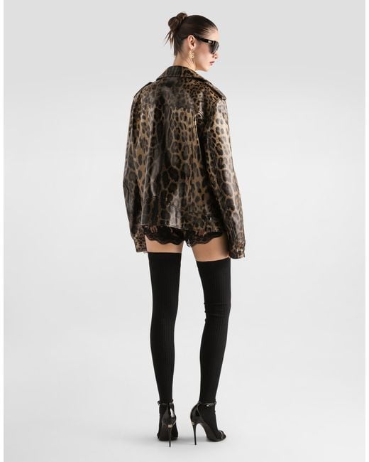 Dolce & Gabbana Brown Leo- Leather Jacket