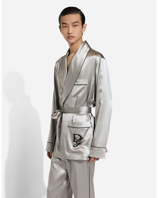 Dolce & Gabbana Gray Silk Satin Robe for men