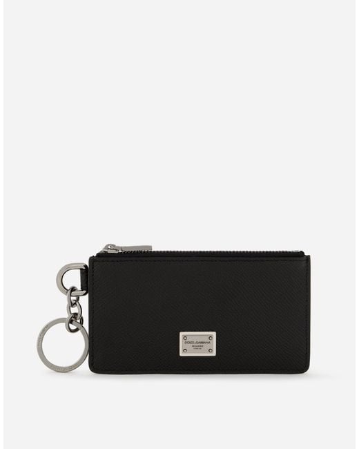 Dolce & Gabbana Black Calfskin Card Holder With Ring And Logo Tag for men