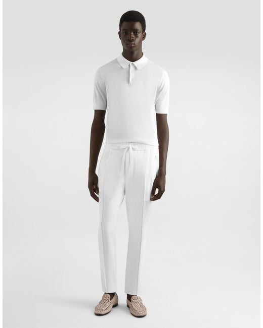 Dolce & Gabbana White Silk Polo-Shirt With Logo Embroidery for men