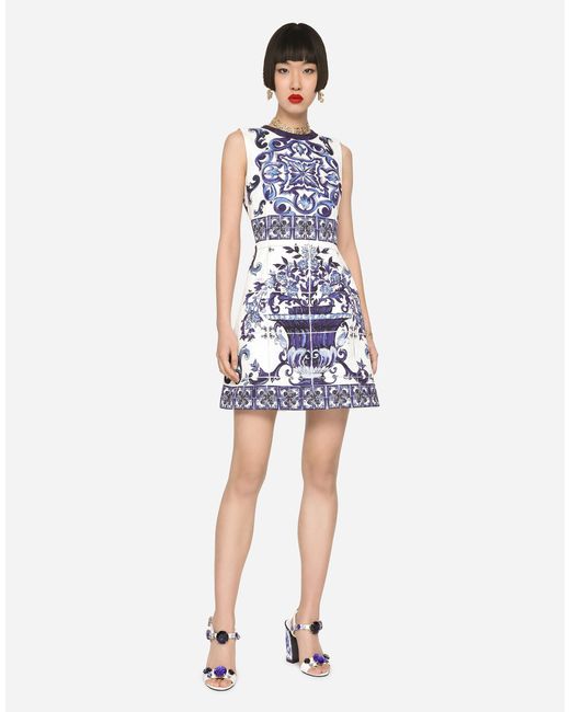 Dolce & Gabbana Silk Short Majolica-print Brocade Dress in Blue | Lyst UK