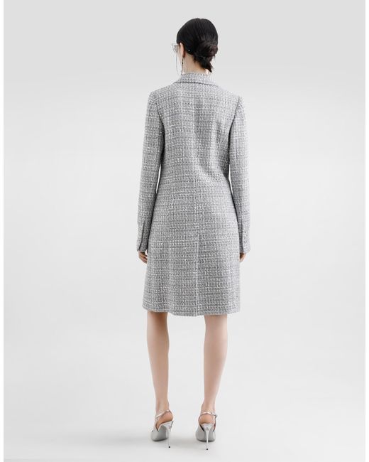 Dolce & Gabbana ラメ ツイードブークレ シングルブレスト コート Gray