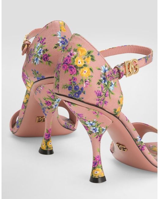 Dolce & Gabbana Pink Keira Satin Sandal With Little Flowers Print