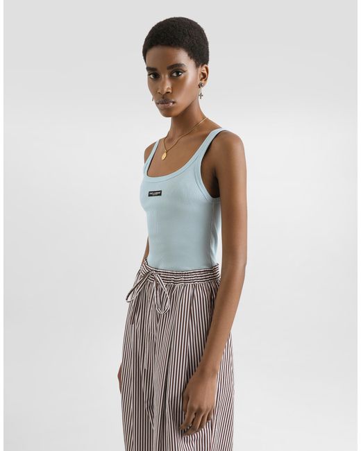 Dolce & Gabbana Blue Ribbed Tank Top