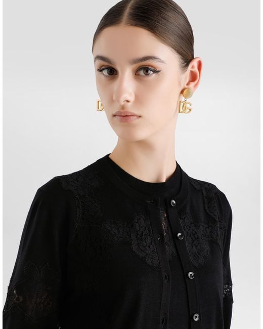 Dolce & Gabbana Wool Cardigan With Lace Black