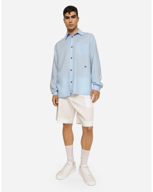 Dolce & Gabbana Blue Linen Hawaiian Shirt With Dg Hardware for men