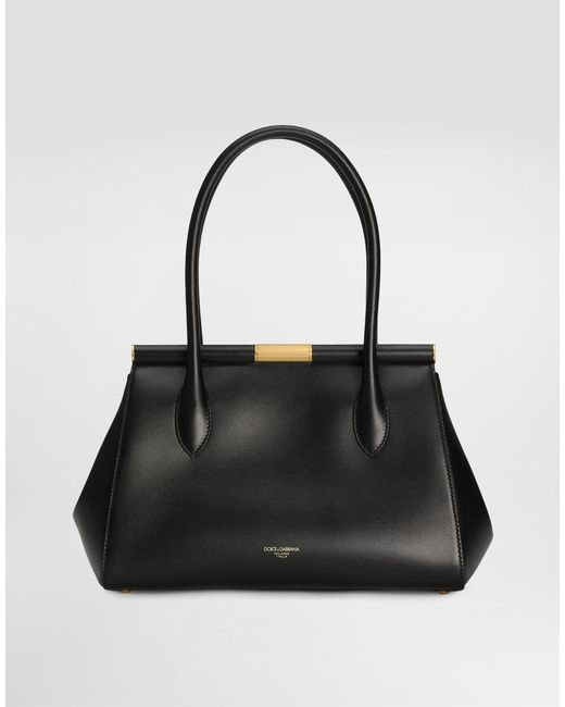 Dolce & Gabbana Black Calfskin Handbag With Snap Closure