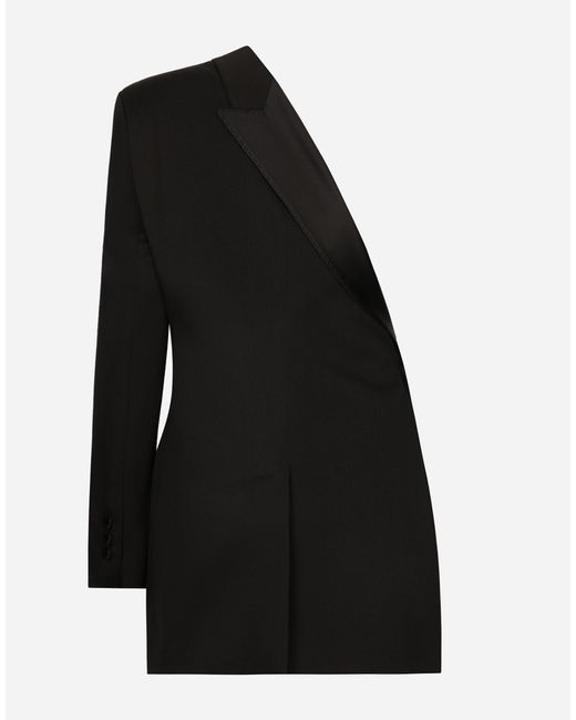 Dolce & Gabbana ワンショルダーブレザー ウールギャバジン Black